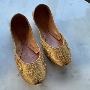 Beaded dressy yellow Indian shoes boho